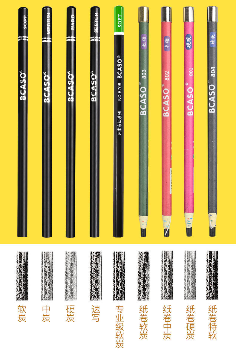 炭笔美术生专用特软素描软碳速写软性中硬套装 白炭笔3支(软2中1)