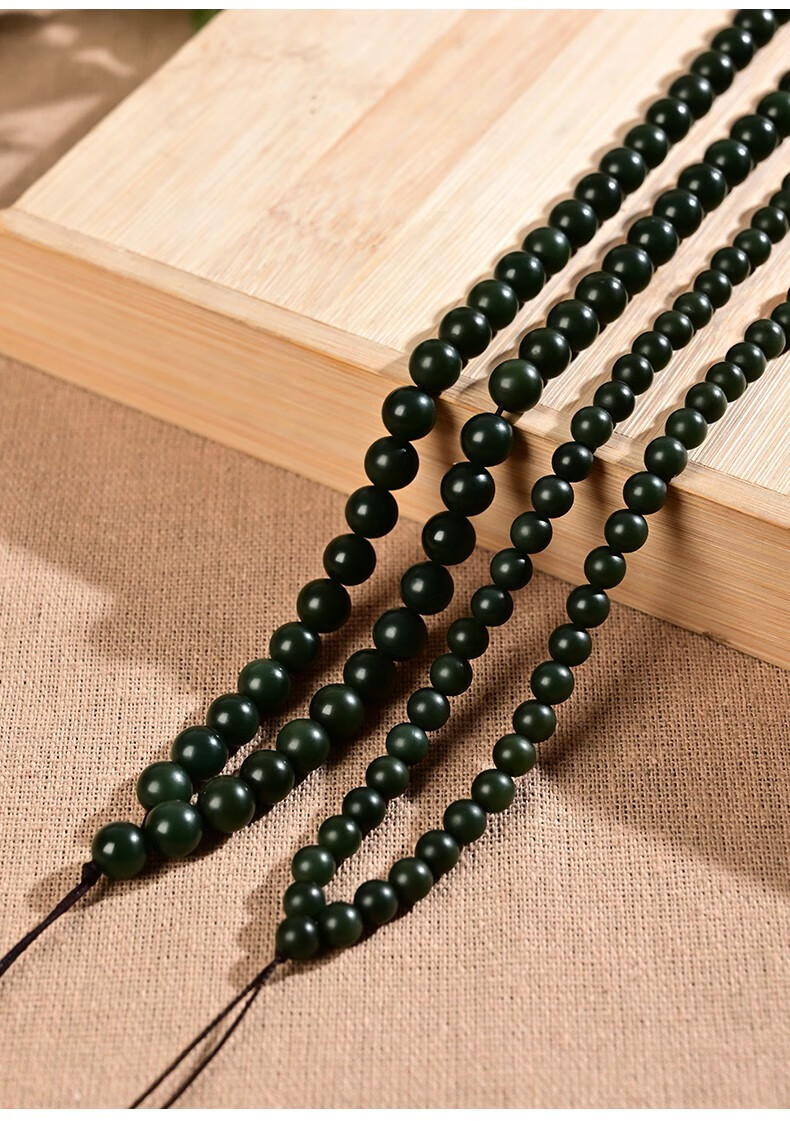 芊乔珠宝塔青和田青玉圆珠项链男女吊坠挂绳玉石108颗珠子8mm