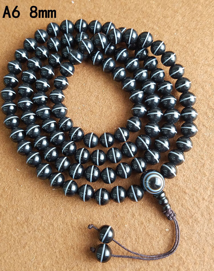 天然一线药师珠108颗佛珠手链 直白线 药师玛瑙缠丝手链圆珠 a8号 8mm