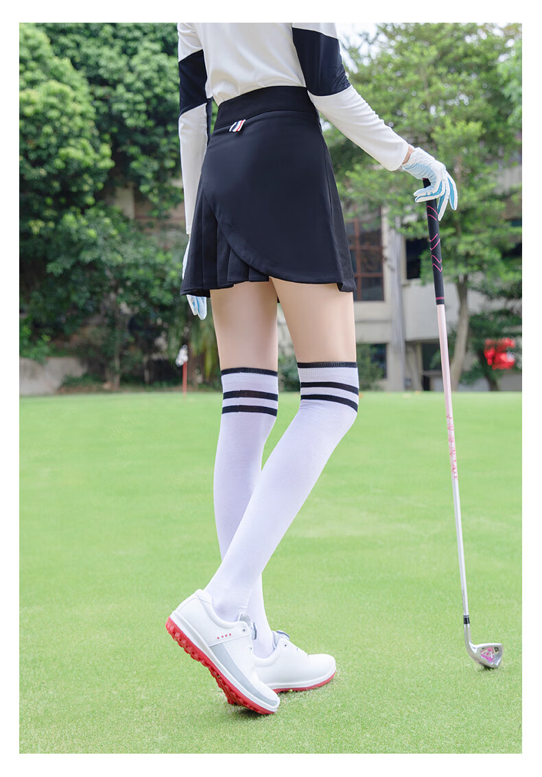 ttygj高尔夫球袜子女士过膝长袜三条杠百搭休闲长筒运动棉袜黑色红色