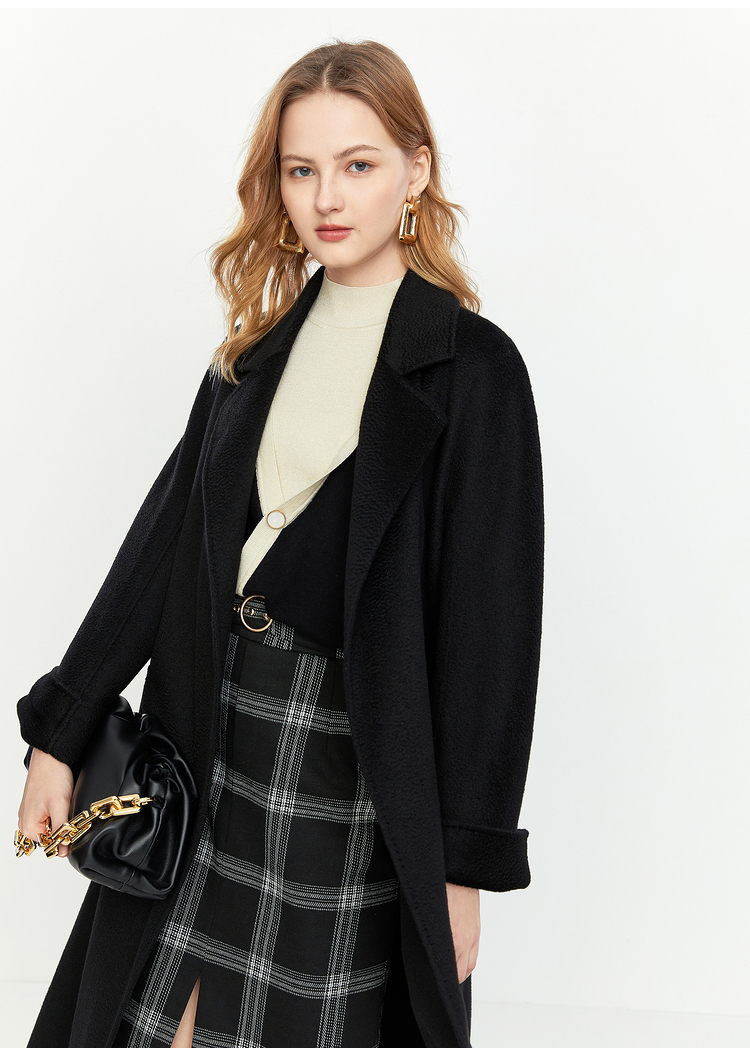 yiner音儿女装2020冬季新款新年系列水波纹纯羊毛双面呢大衣 焦糖 40