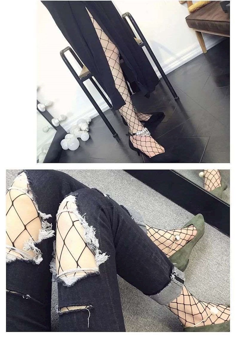 岚束 牛仔裤渔网袜韩版网格袜连裤袜欧美网眼袜原宿
