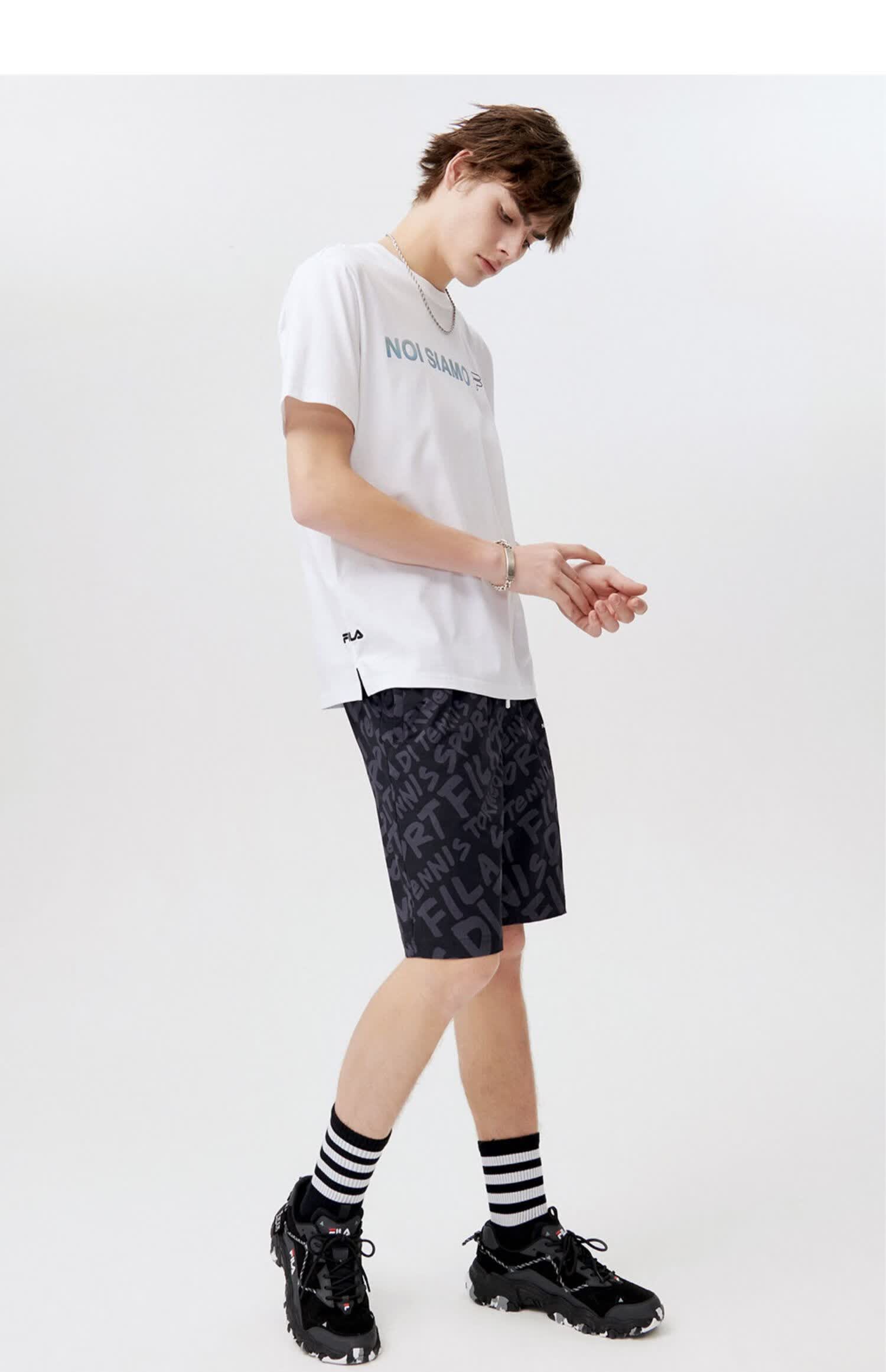 fila fusion潮牌针织短袖衫2021夏季新款时尚印花运动圆领t恤男装