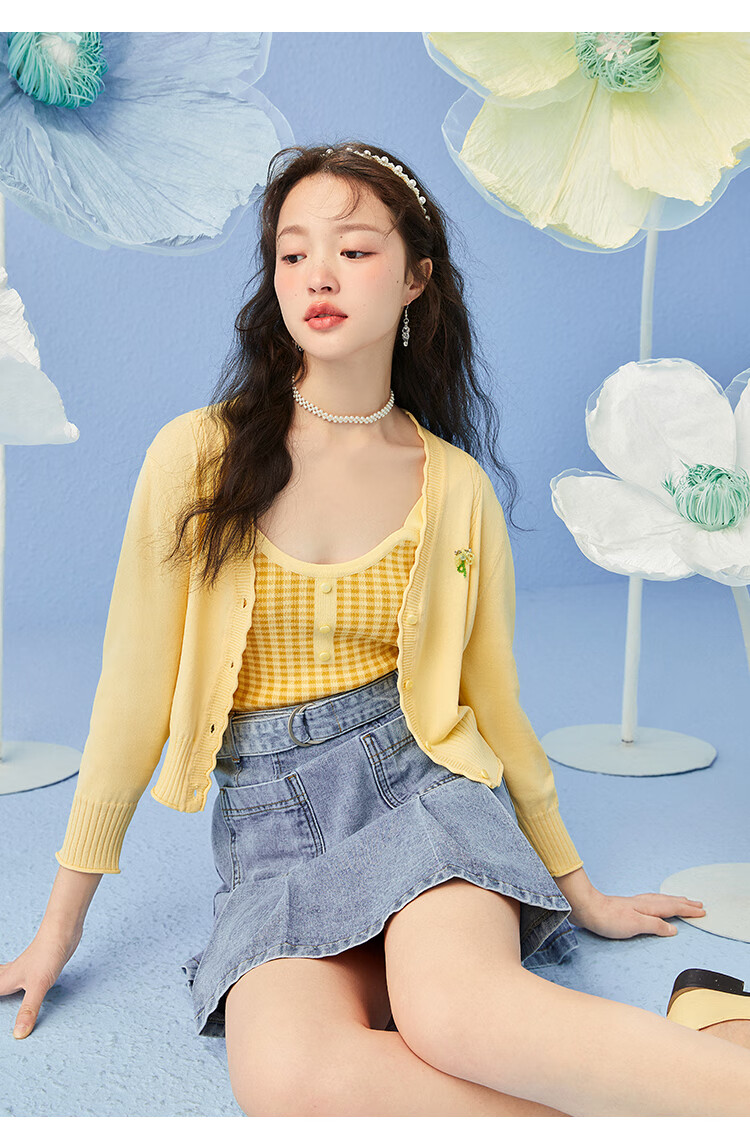 【新品】乐町2021春季新款针织格纹线背心 紫色(现货) m