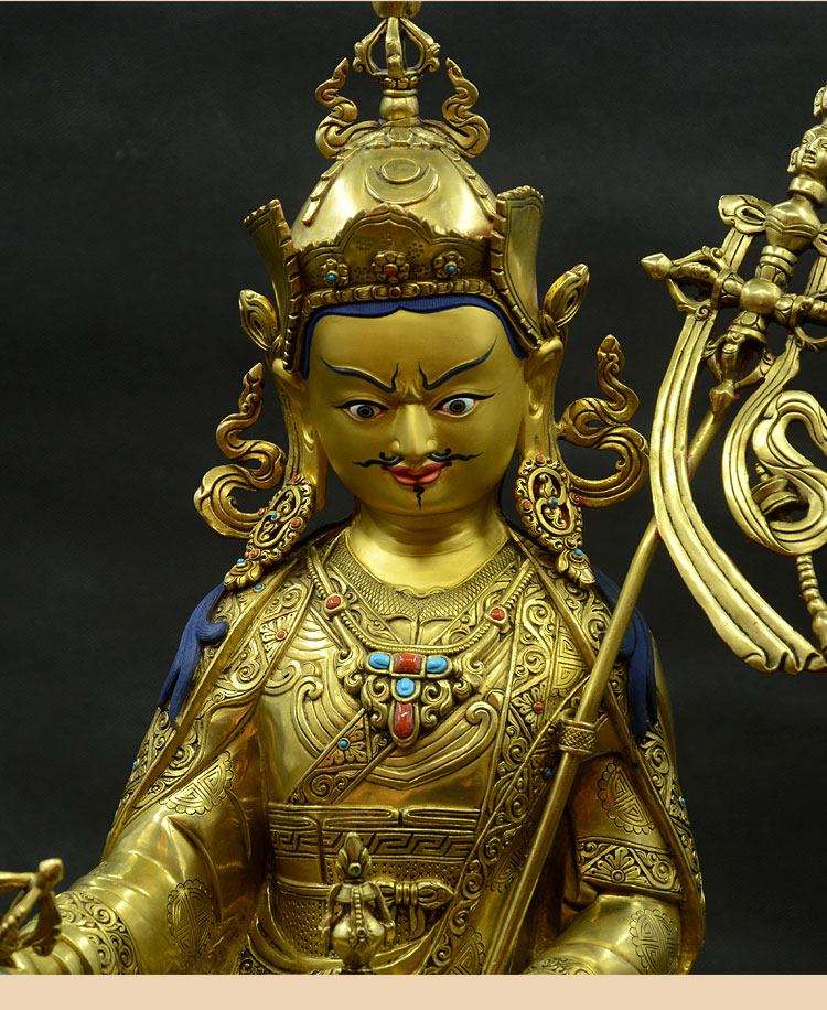 上行道家居佛像摆件莲花生大士莲师大师尼泊尔手工铜鎏金雕花密宗 不