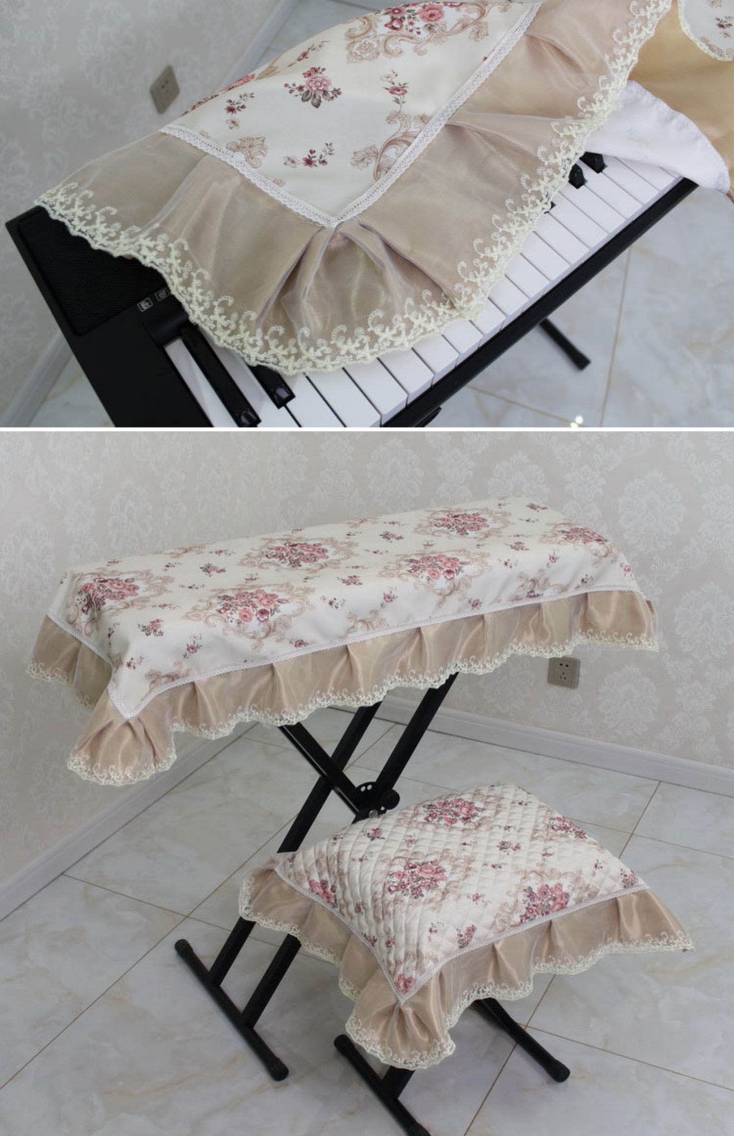 好物优选蕾丝61键电子琴罩防尘罩琴布盖布琴套通用款琴罩子古琴盖布