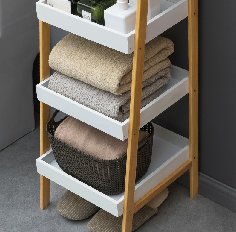 淘之良品落地简易浴室收纳架实木质现代简约储物柜卫生间置物收纳柜