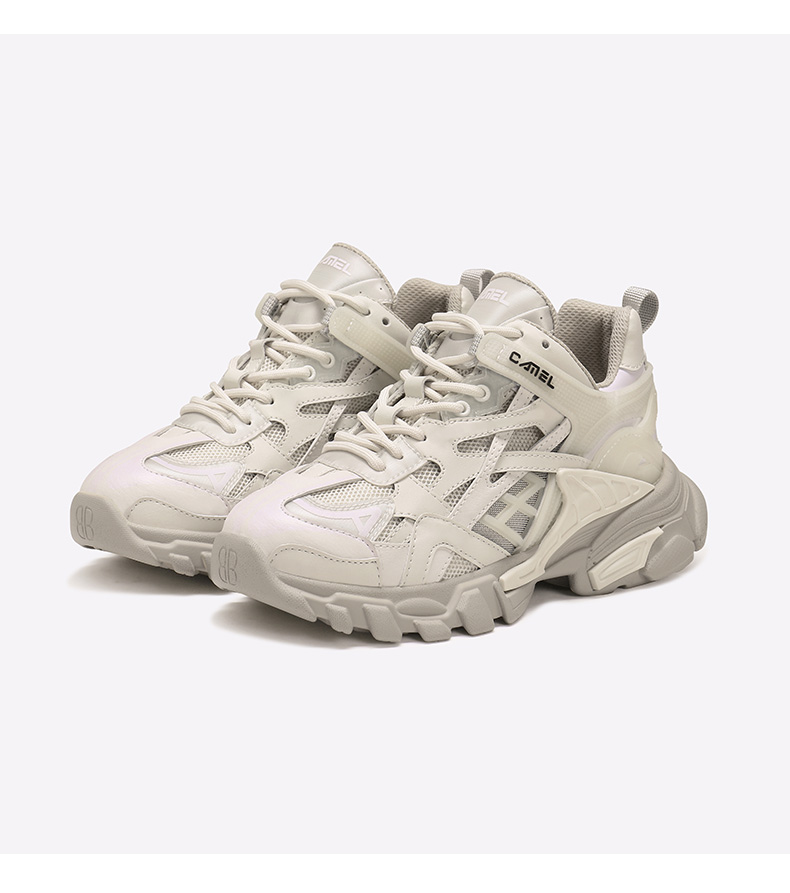 骆驼camel女鞋春季透气时尚运动休闲厚底老爹鞋子ins潮女黑色37