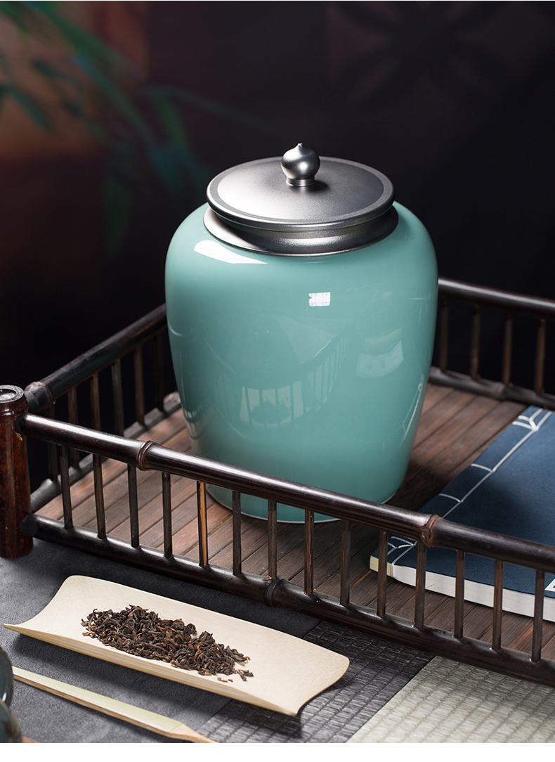 龙泉青瓷 茶叶罐陶瓷密封罐大号大容量存茶罐 防潮便携冰裂醒茶罐酒坛