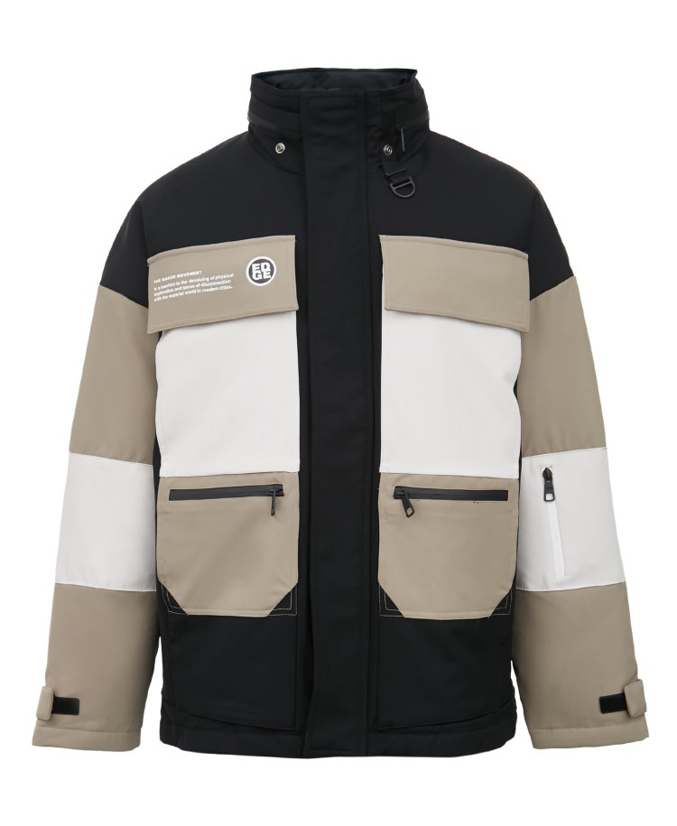 jackjones杰克琼斯男冬潮拼接工装风连帽休闲保暖羽绒服220412046 e42