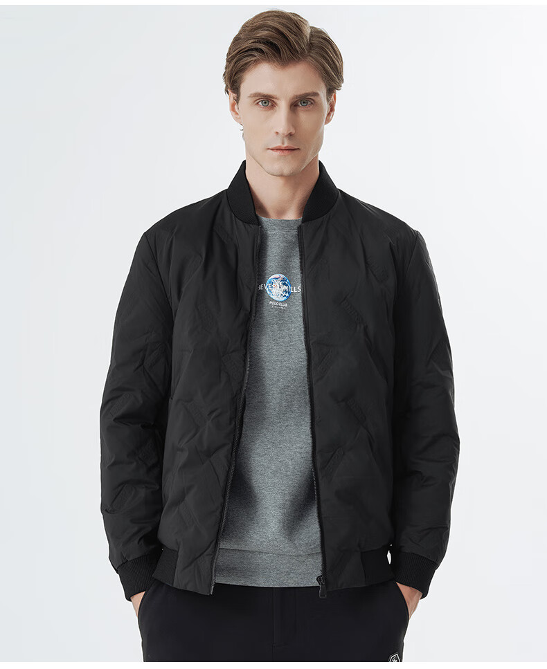【logo压合不跑绒】比华利保罗22秋冬短款羽绒服男士棒球领外套 黑色