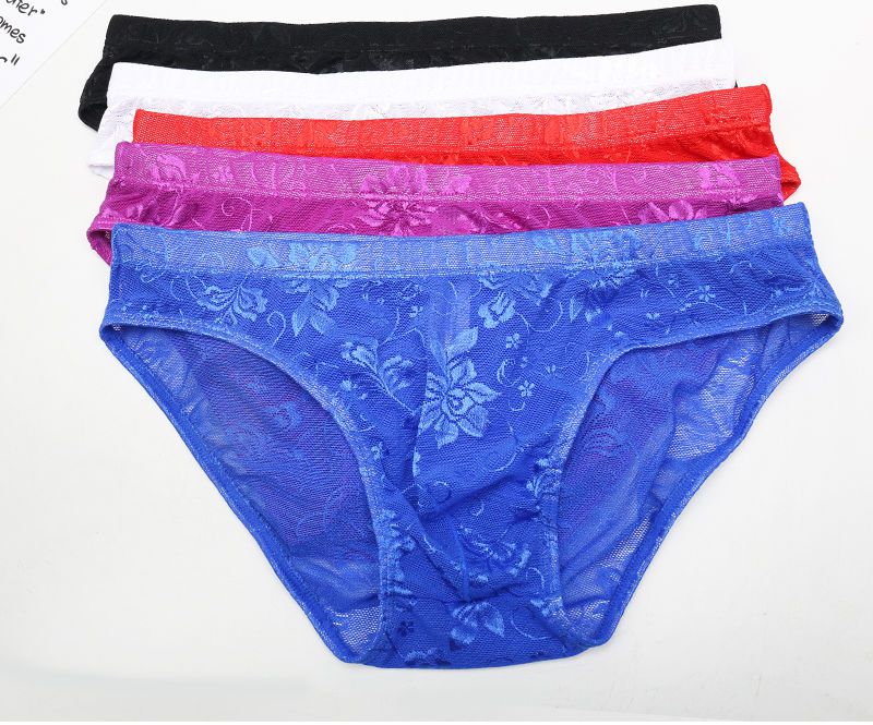 男士内裤男三角裤舒适四季通用款蕾丝透明透气性感男内裤三角裤男红色