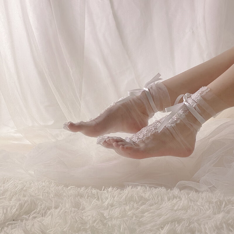 足控丝袜足控蕾丝网纱堆堆袜子甜美可爱绑带丝袜女情趣脚链情调配饰