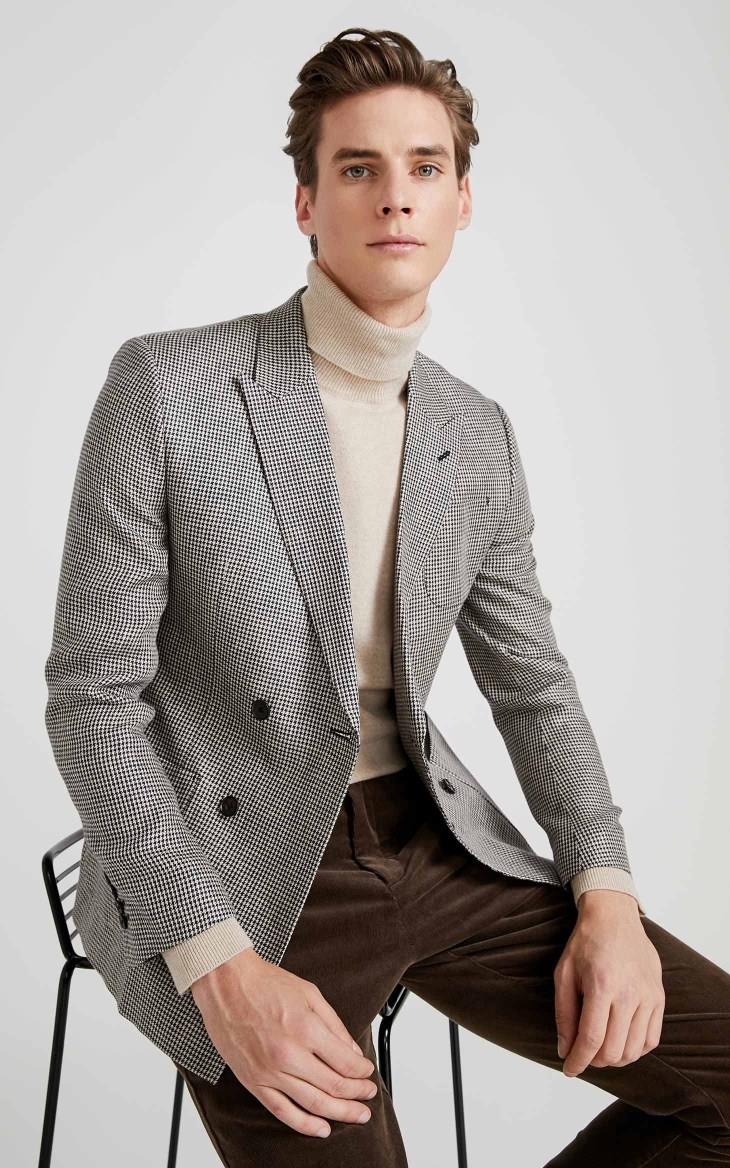 selected思莱德男士新品天丝亚麻混纺千鸟格修身西服s420108506 白色