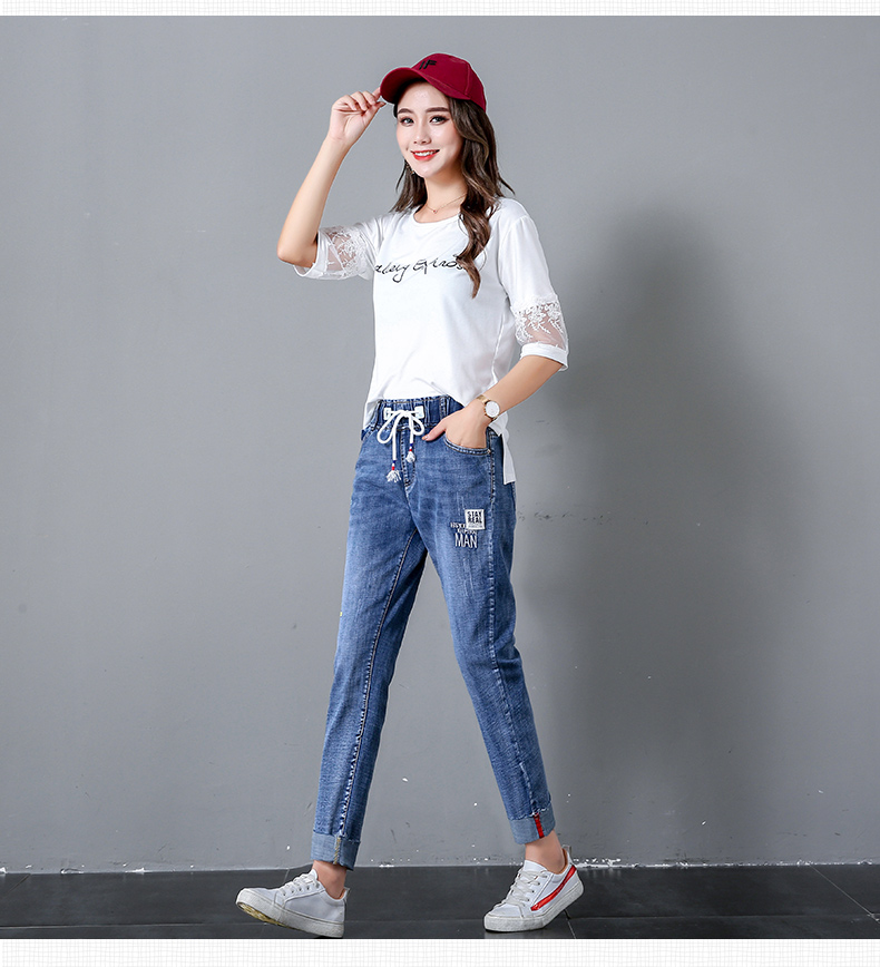 (夏季新品)松紧带七分牛仔裤女夏七分牛仔裤女夏松紧腰季薄款新款高腰
