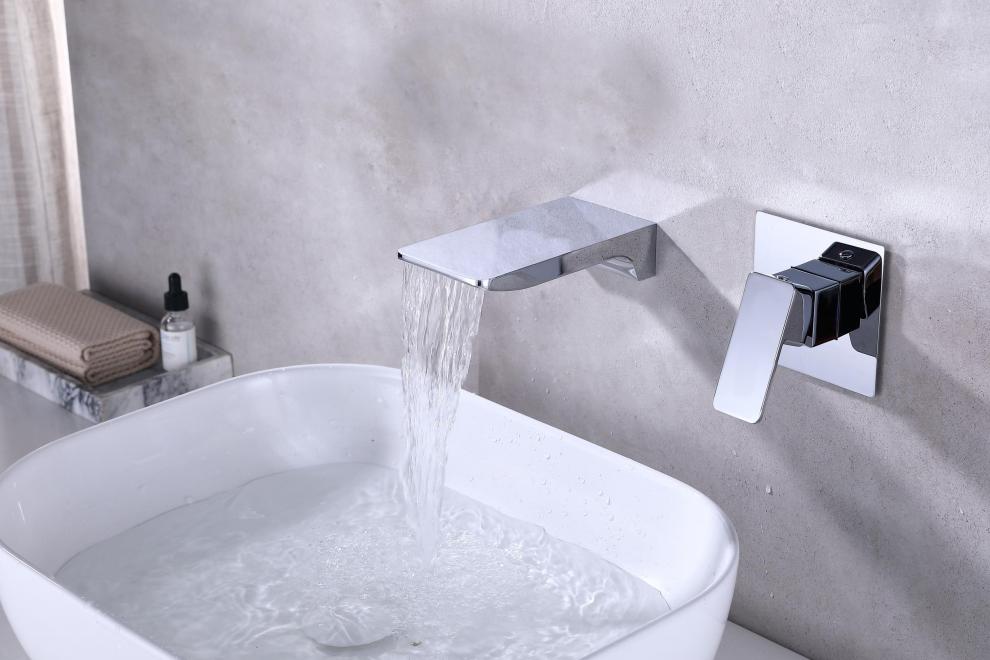 汉斯格雅洗脸盆墙出水分体冷热黑色入墙式台盆家用冷热瀑布水龙头