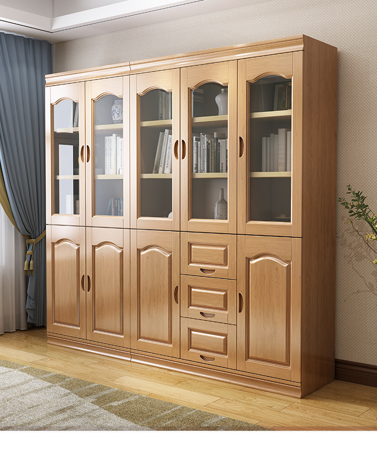 门现代中式现代书房书橱书架木质置物柜子二门书柜榉木色06米以下宽