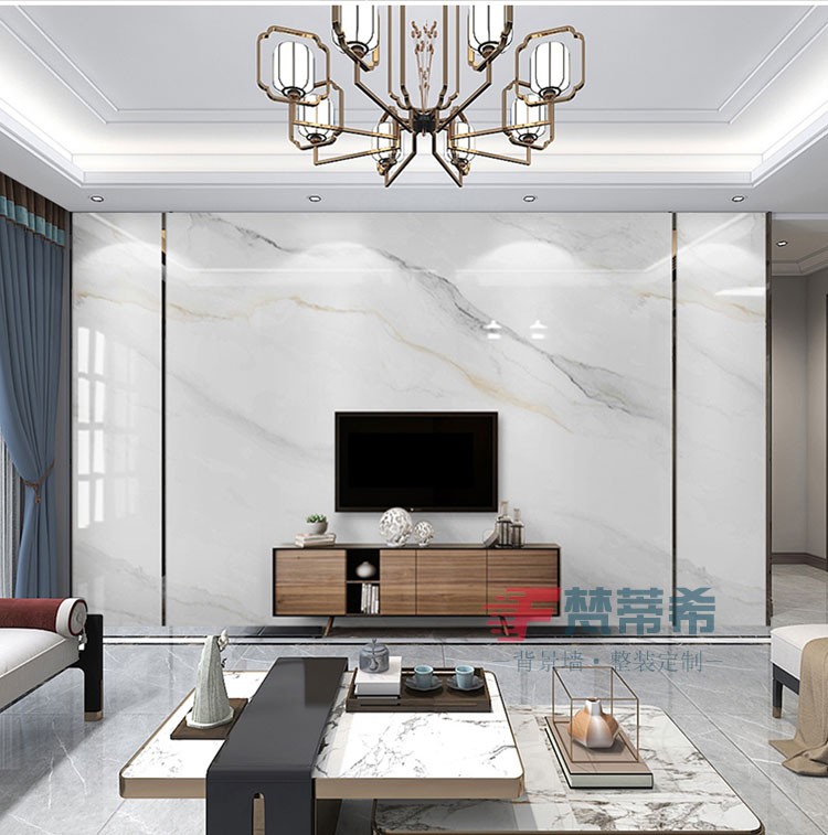 梵蒂希岩板电视背景墙瓷砖新中式现代简约微晶石客厅装饰大理石大板