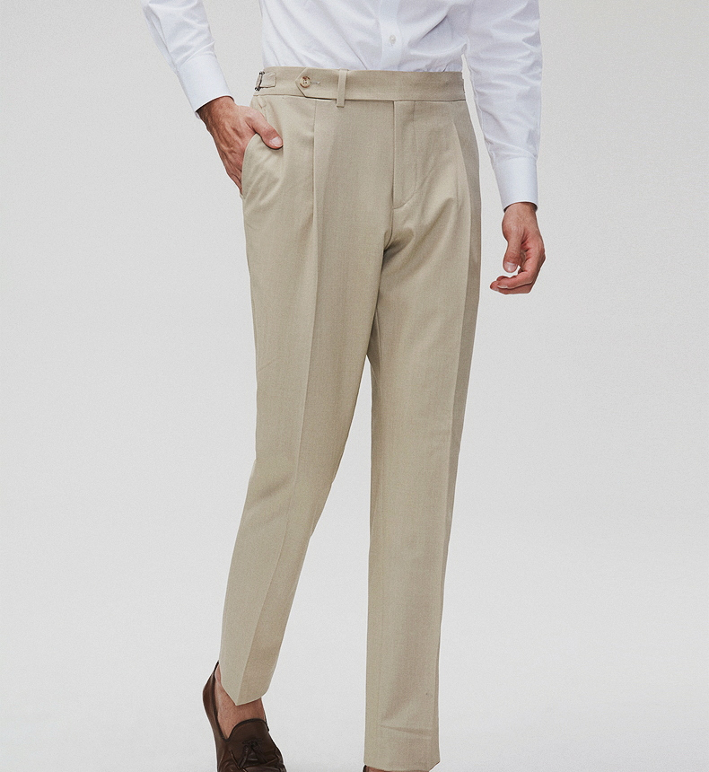 monty春秋米色平纹西服裤子男士商务轻正装休闲修身直筒西裤 浅米色