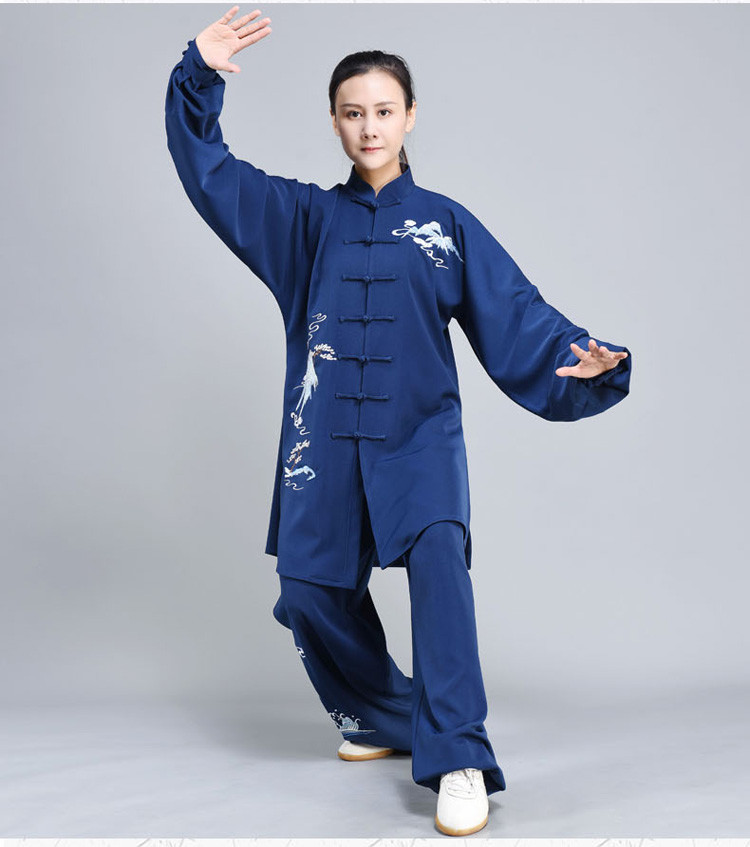 梦太极藏蓝色太极拳练功服女春夏时尚飘逸天丝麻太极服装男中国风