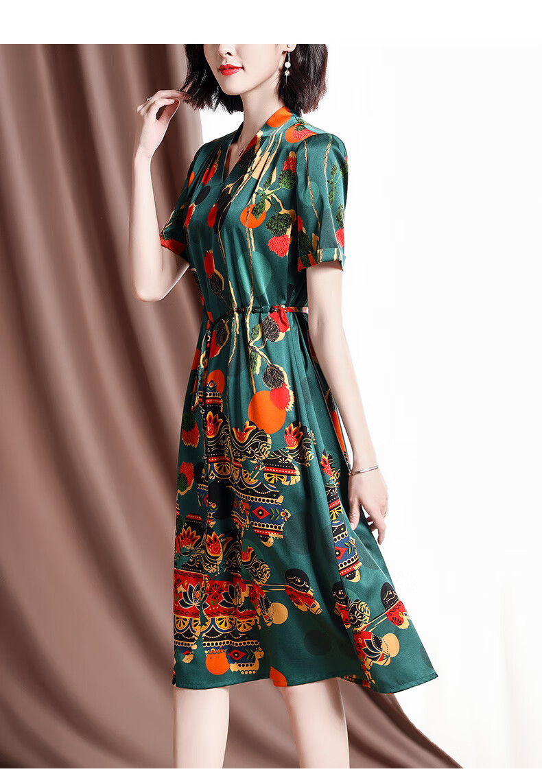 水昱儿真丝连衣裙高端2021夏季新款重磅桑蚕丝小个子气质印花裙 黑色