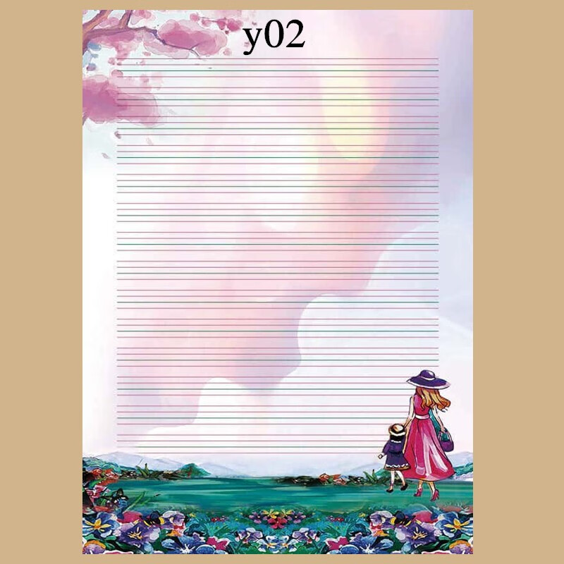 书写纸a4彩色英文四线三格信纸花纹打印纸带图案a4英语卡通信签纸 y01