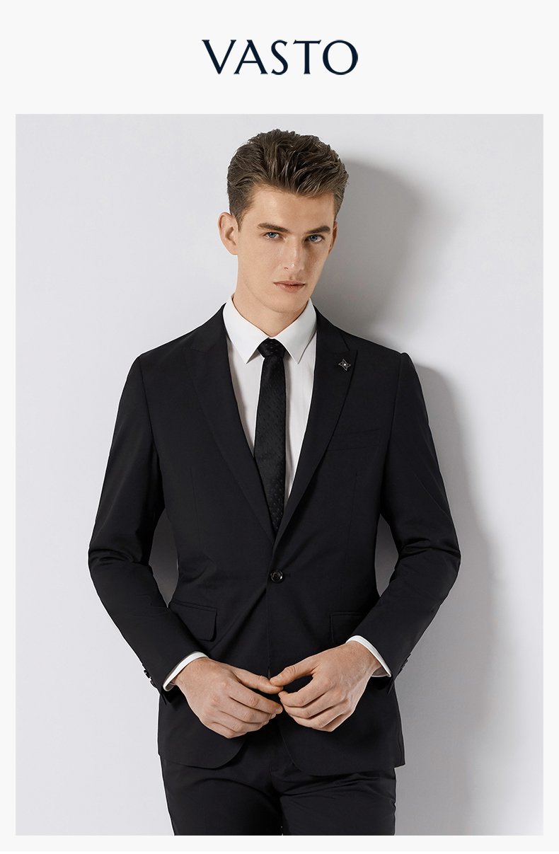 vasto华斯度21春夏新品男士商务职场休闲便西休闲单西长袖外套深蓝色