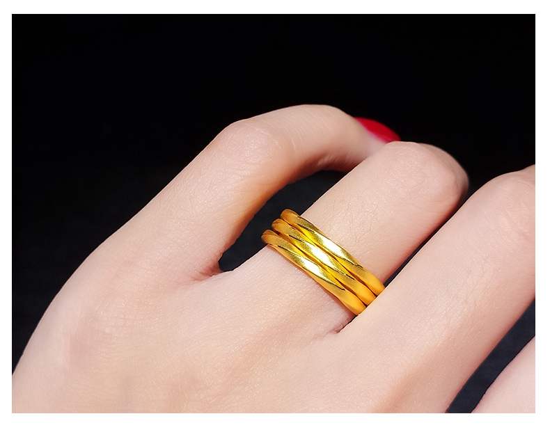 黄金时尚麻花小戒指足金素圈磨砂指环女3d硬金纯金简约 10号