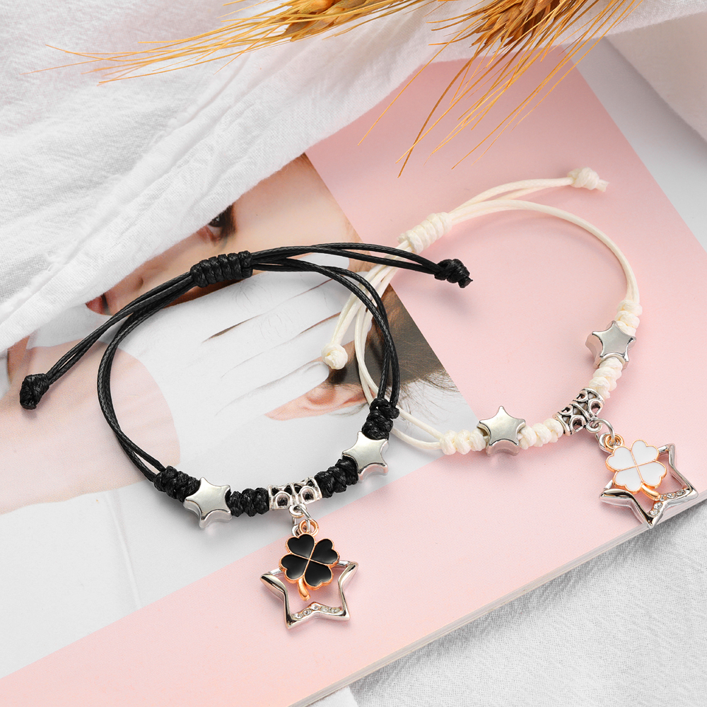 韩版简约手链一对森系闺蜜铁塔手环手串女饰品异地恋 【love四叶花一