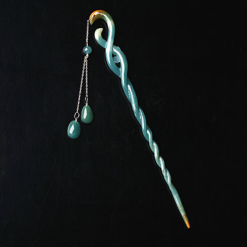 龙凤如意兰花簪a货蓝水翡翠白蛇缘起同款玉簪子发簪女