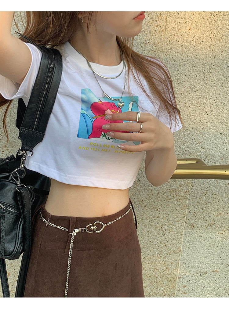 网红ins超火小熊短袖t恤宽松百搭情侣款短款显瘦露脐上衣 白色短 m