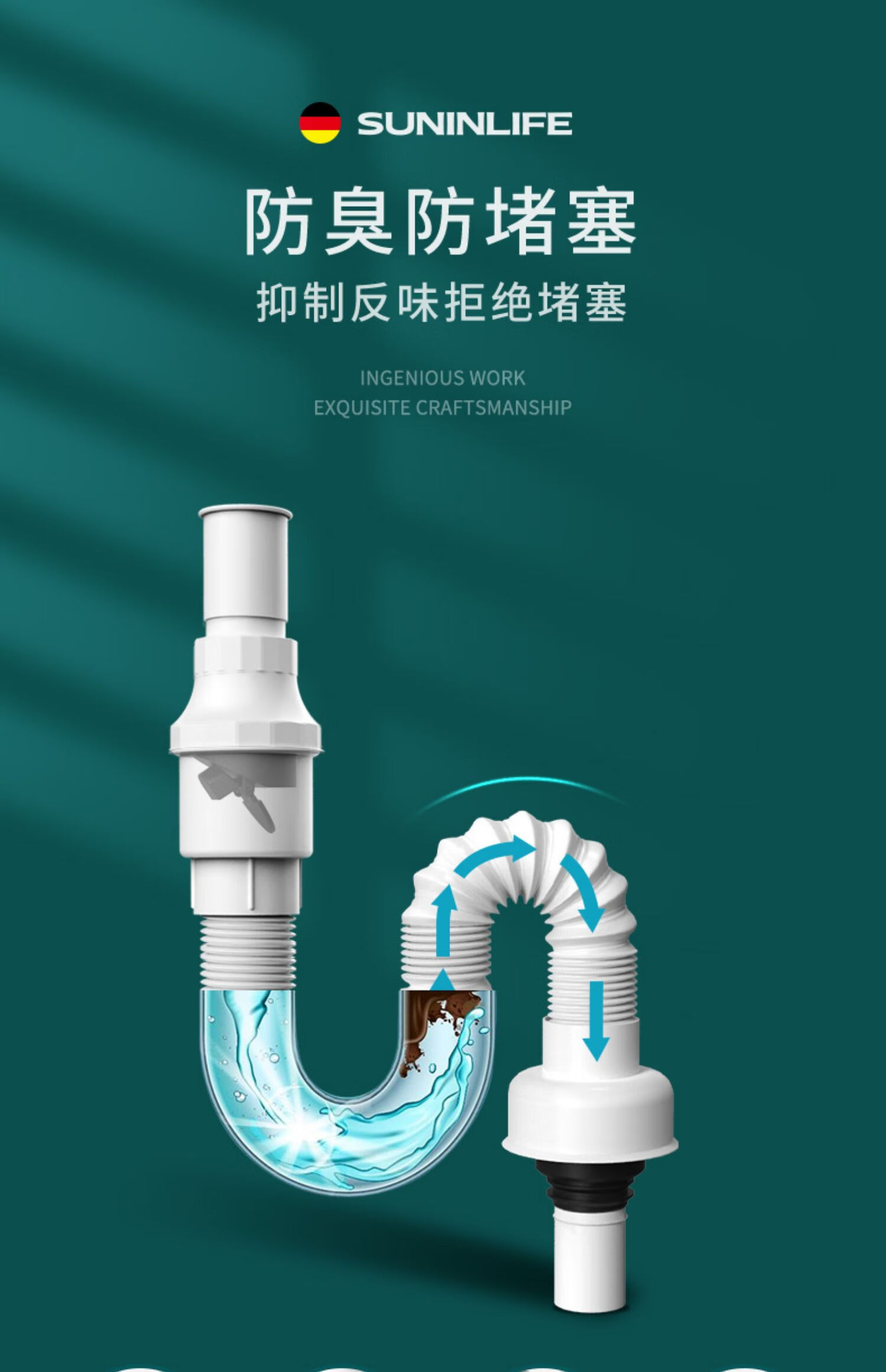 洗脸盆下水道防臭下水管洗手池台盆器面盆软管排水配件漏水塞管子德国
