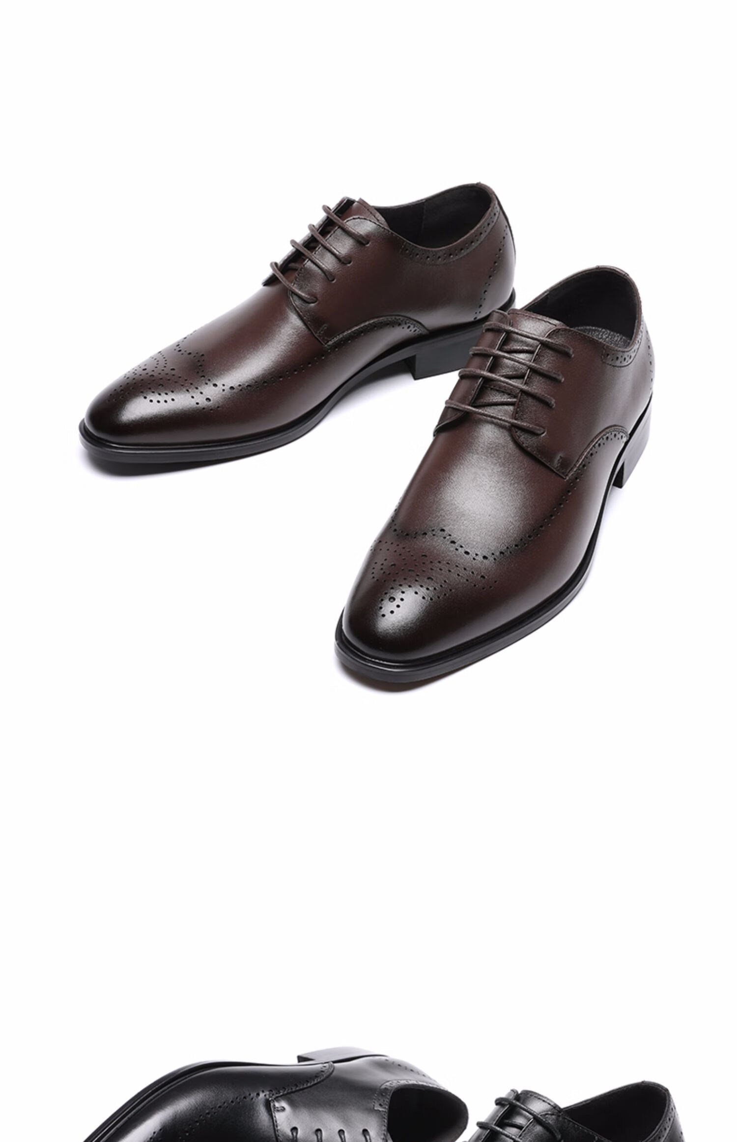 红蜻蜓男鞋夏季新款商务正装低帮鞋英伦风雕花布洛克皮鞋真皮 黑色 38