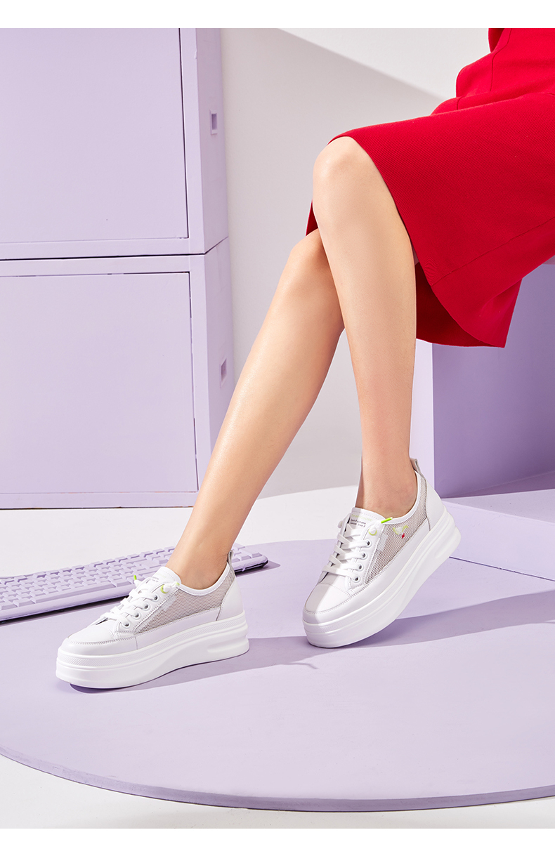 意尔康女鞋休闲鞋女春夏新款运动鞋透气舒适厚底增高ins板鞋女6112zx5