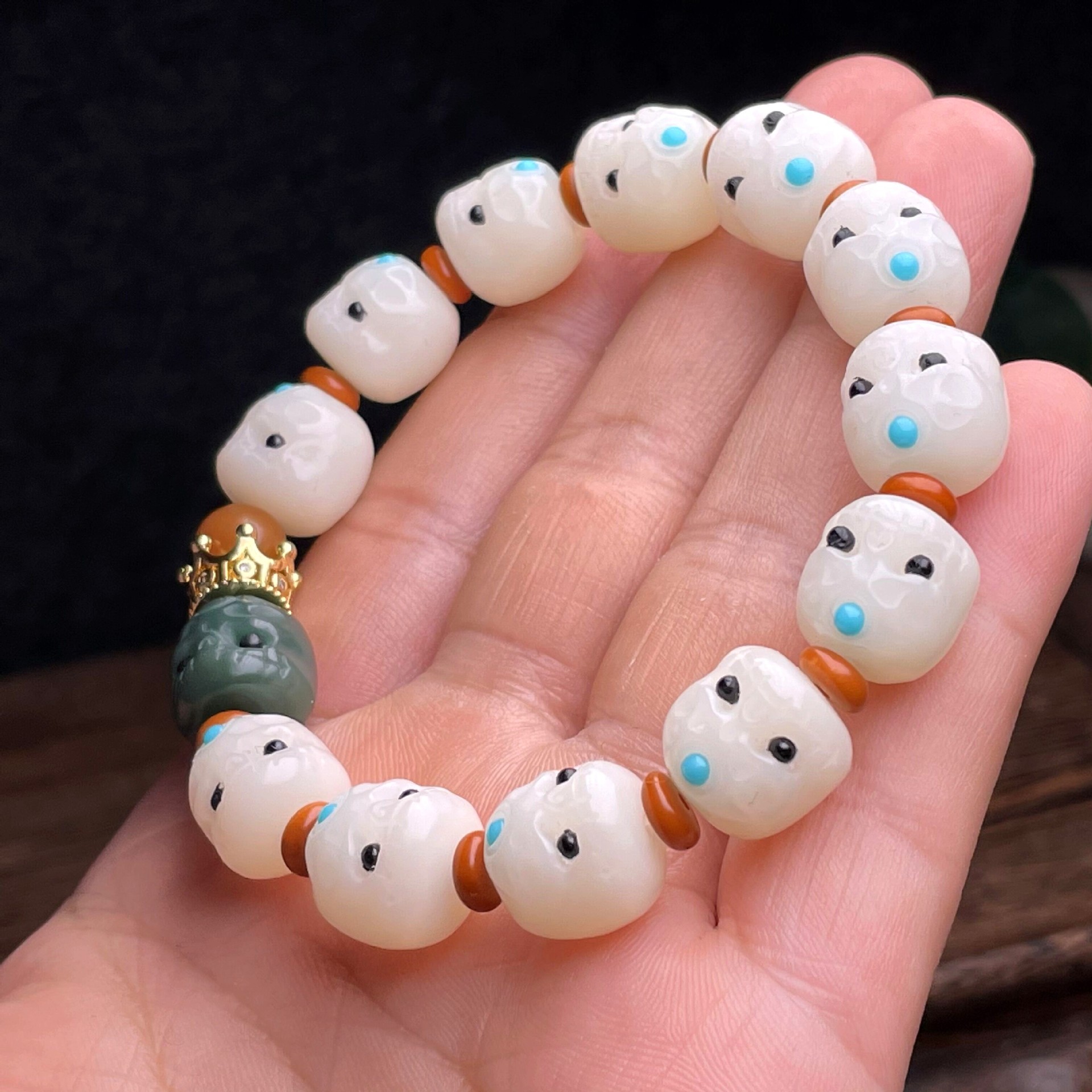 白玉菩提根阿呆手串男女呆呆团菩提子男女款手串单圈手链镶嵌白约12mm