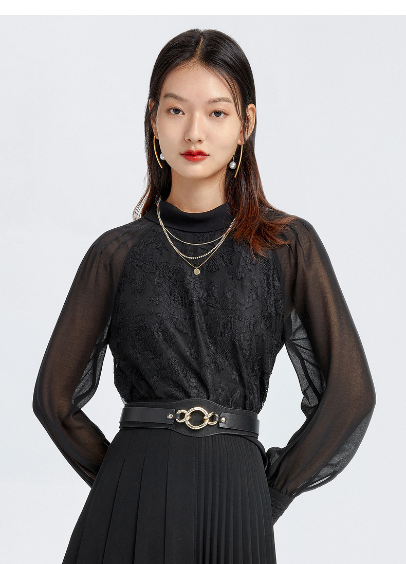 juzui玖姿春季新款法式蕾丝拼接优雅气质女套头小衫优雅时尚00粉红s