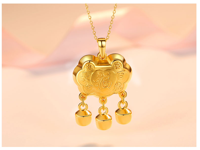 老凤凰款黄金吊坠金锁长命锁婴儿宝宝儿童吊坠挂绳满月百天送礼周岁