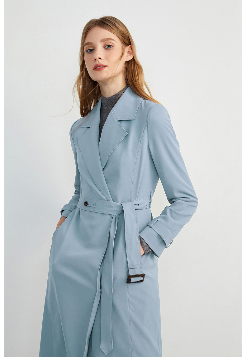 朗姿商场同款2021年早春雾霾蓝雾霾蓝显瘦中长款风衣薄外套大衣女