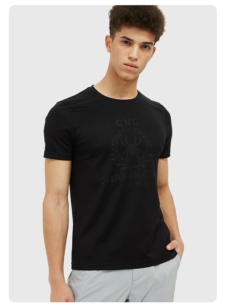 520礼物cnc男装夏季新款品牌字母蜘蛛logo针织提花男士简约百搭休闲