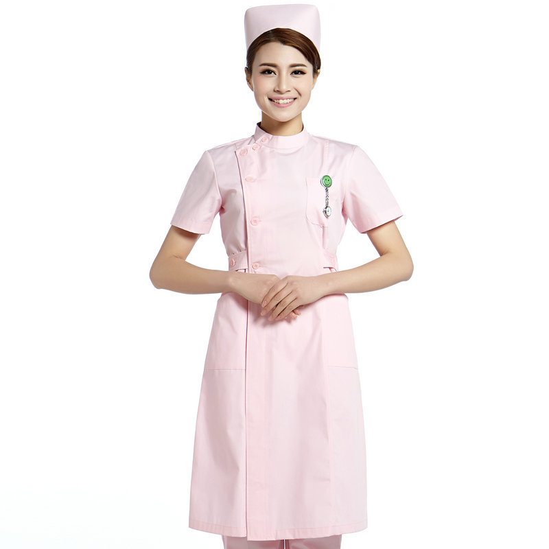 暧献 护士服分体长短袖涤棉护士服店导医美容护士服 偏襟立领白大褂