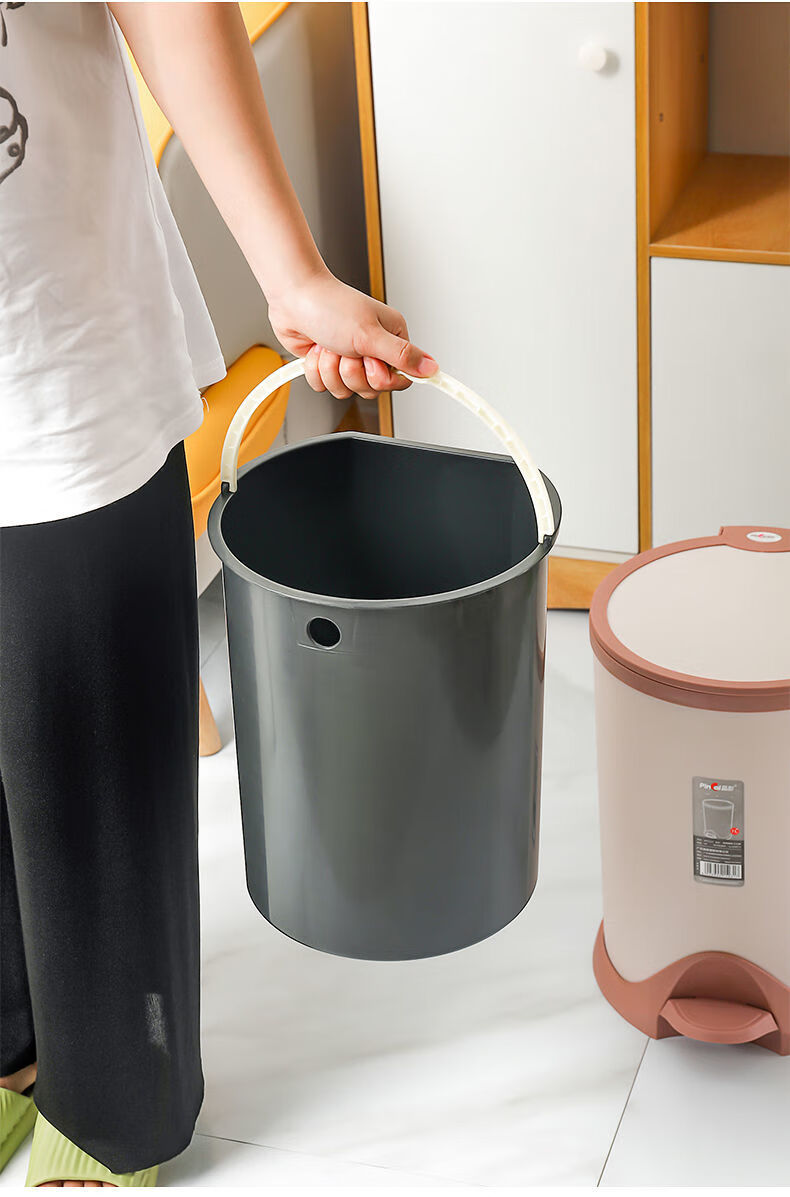 家用带盖脚踩垃圾桶厨房卫生间客厅垃圾桶气压缓降防臭脚踏式 18l(浅
