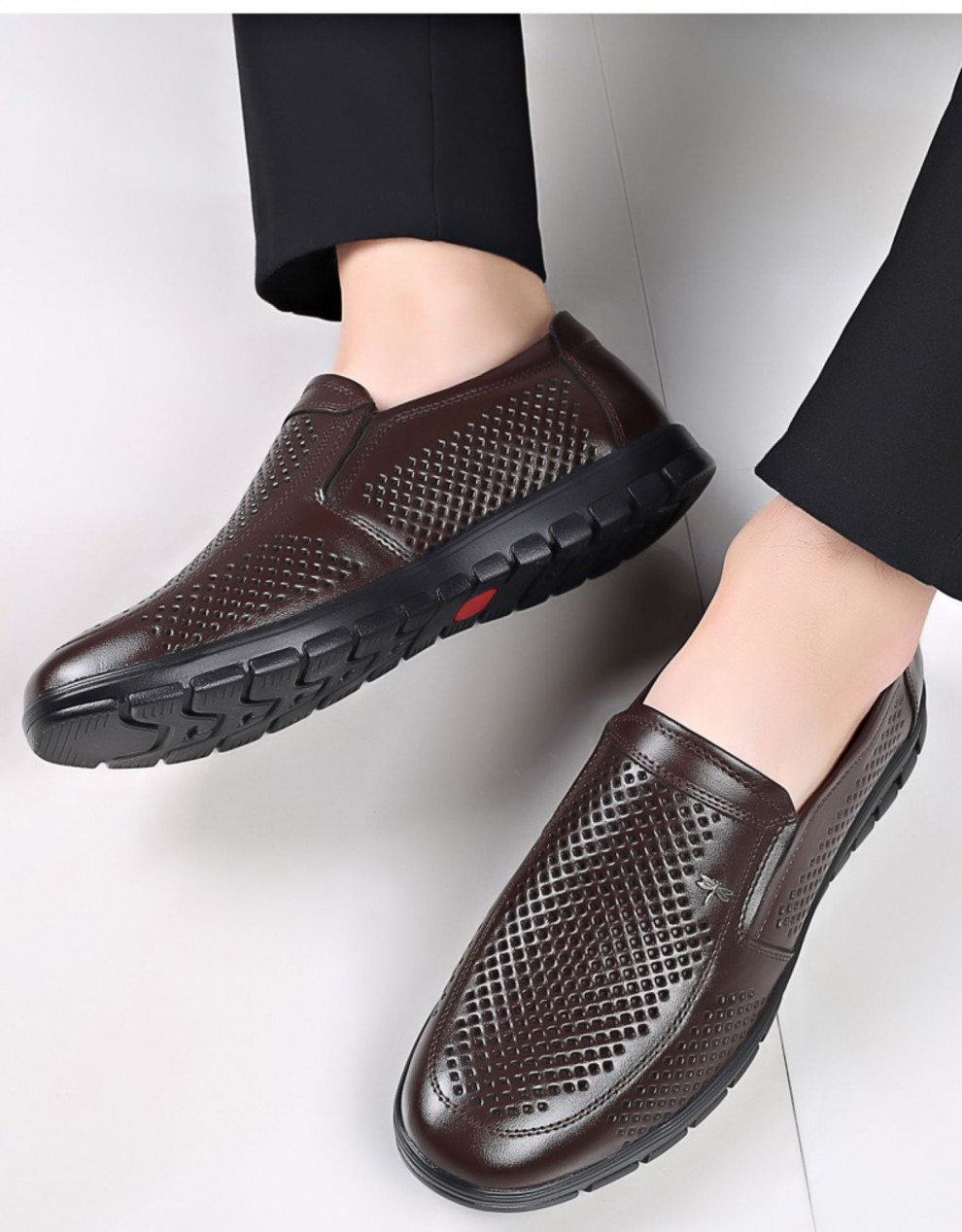 奥康男鞋 透气镂空凉皮鞋夏季真牛皮凉鞋男爸爸中年老人休闲中老年