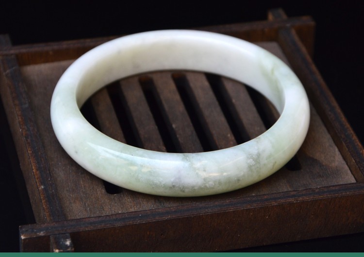 时乾 天然正品陕西蓝田玉手镯 白色带翠老坑料一级品时尚手饰礼品送