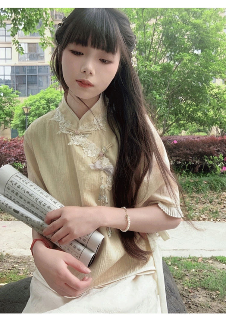 偏古风现代衣服新款2022年夏季民国风上衣文艺气质复古两件套套装