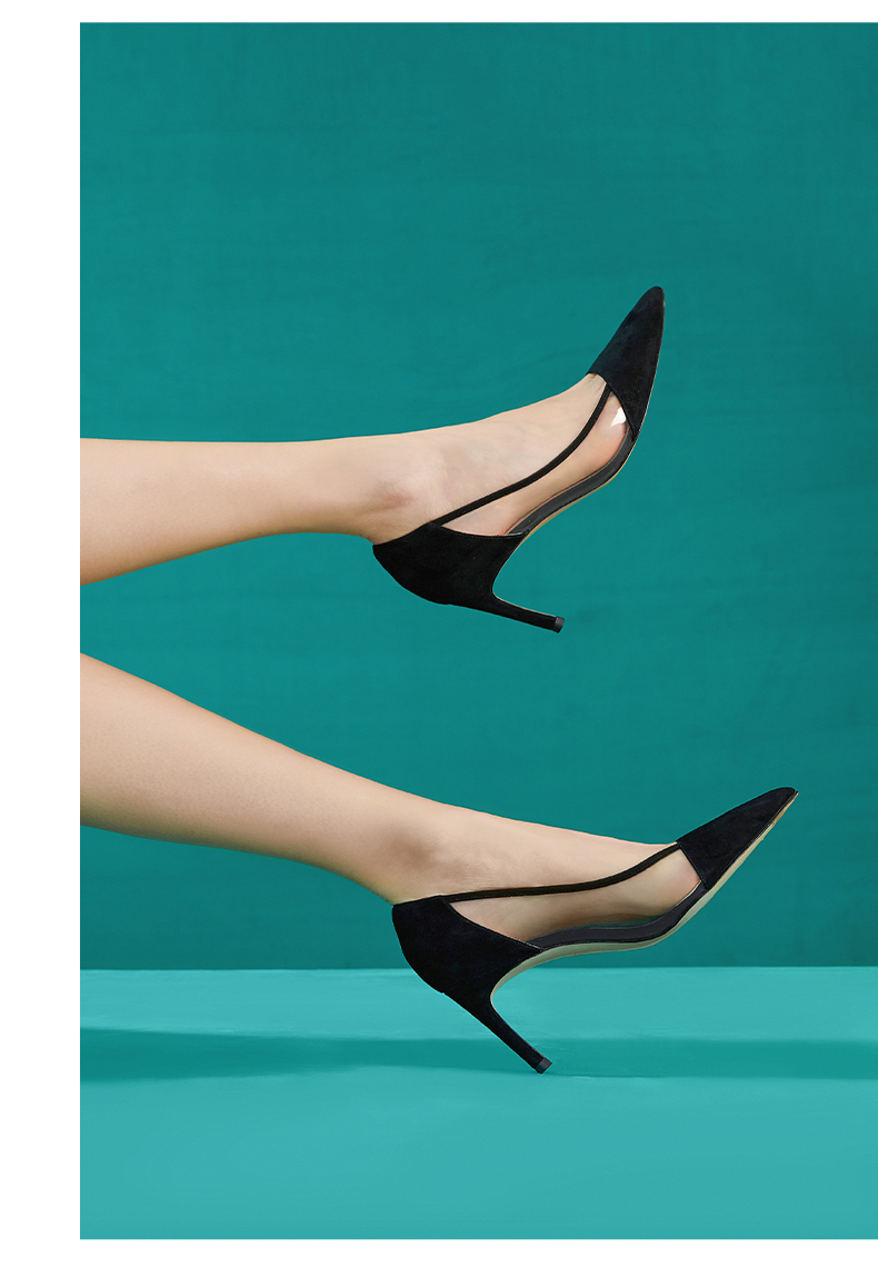 73hours女鞋流金岁月同款vikki夏季新款尖头细跟气质高跟鞋女黑色35