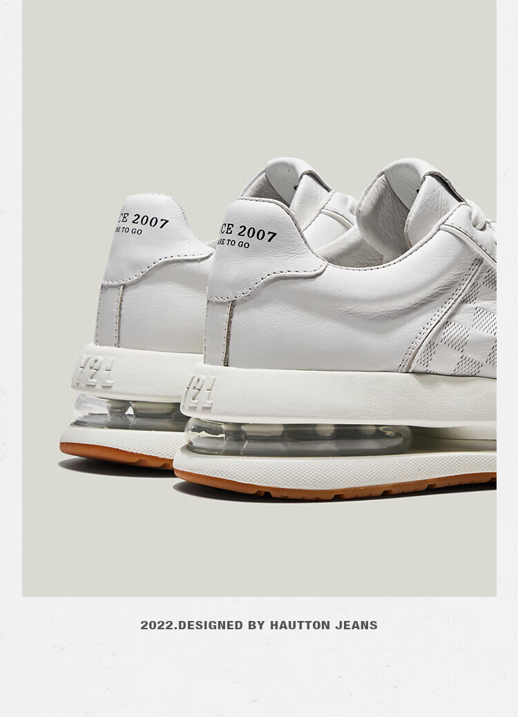 ht皓顿 秋冬新品男鞋头层牛皮舒适百搭运动休闲鞋 白色 38(240)【图片