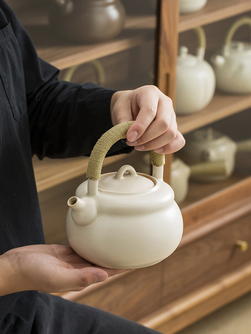 苏打釉白泥提梁壶家用烧水壶煮茶器电陶炉直火侧把陶壶大号 紫金葫芦
