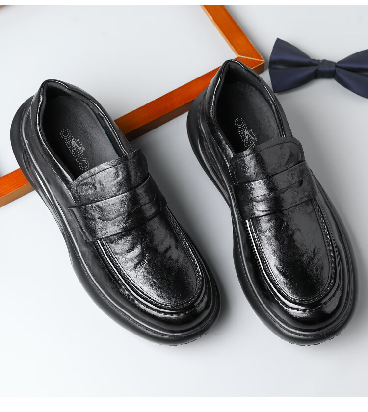 CARTELO Business Casual Leather Shoes with Height-Increasing Air Cushion, Thick-Soled Loafers, Slip-On Elevated Leather Shoes for Men, 9992 Black, Size 40 13