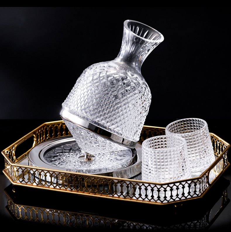 60创意个性陀螺旋转醒酒器分酒水晶玻璃镜面红酒不倒翁网红同款雕花