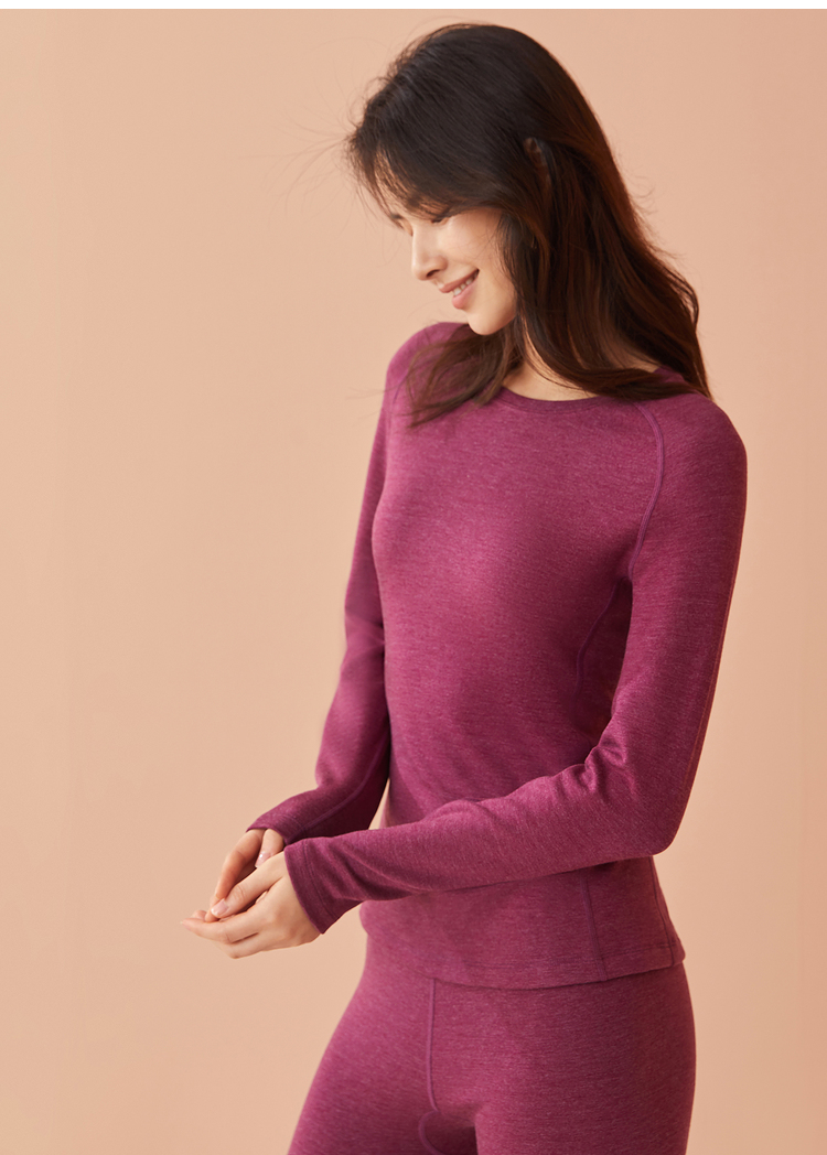 yinerlife音儿情侣保暖内衣女款纯色弹力打底羊毛混纺女士保暖套装